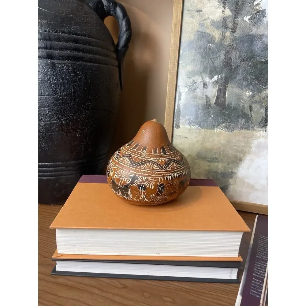 Peruvian Carved South American Gourd 